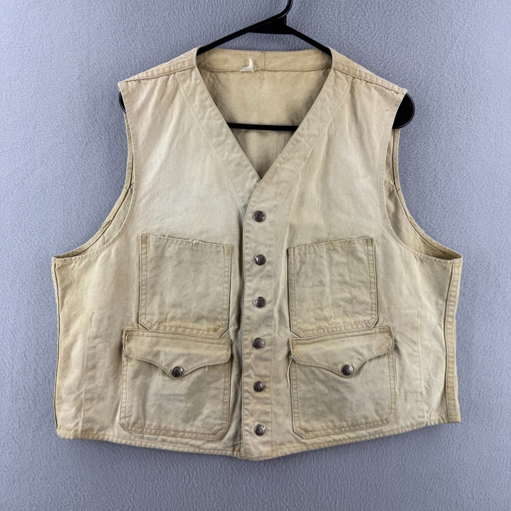 Vintage 1950s CC Filson Vest Mens Large Croppy Canvas Hunting Union Made 50s